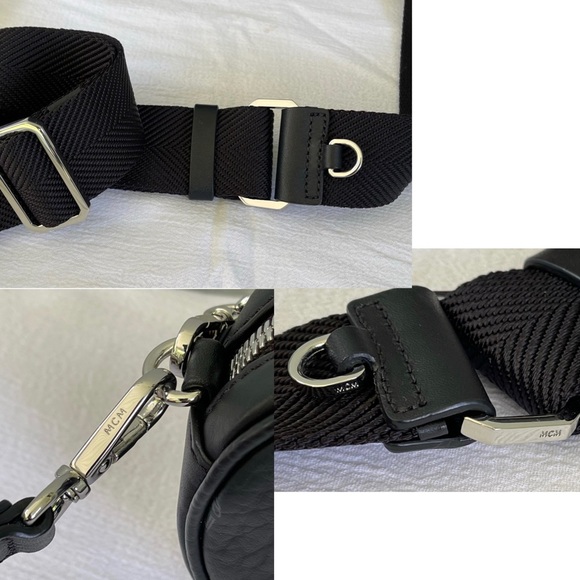 HTF $895 MCM Essential Visetos Double Pochette Crossbody Bag Cognac Black EUC - Picture 12 of 16